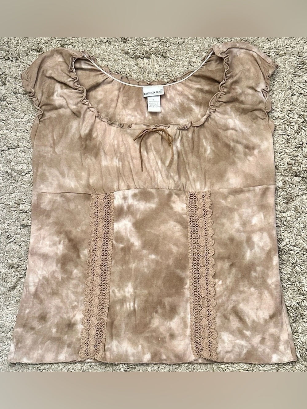 Vintage Fashion Bug Women’s L Brown Tye Dye Boat Neck Sleeveless Top Taiwan